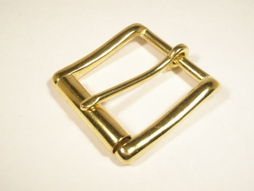 Gürtelschnalle massiv Messing, Einfachdorn mit Rolle 39 mm