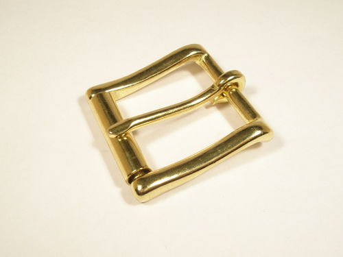 Gürtelschnalle massiv Messing, Einfachdorn mit Rolle 33 mm